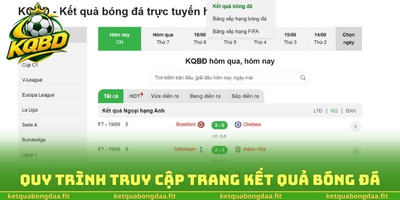 Quy trình truy cập trang kết quả bóng đá